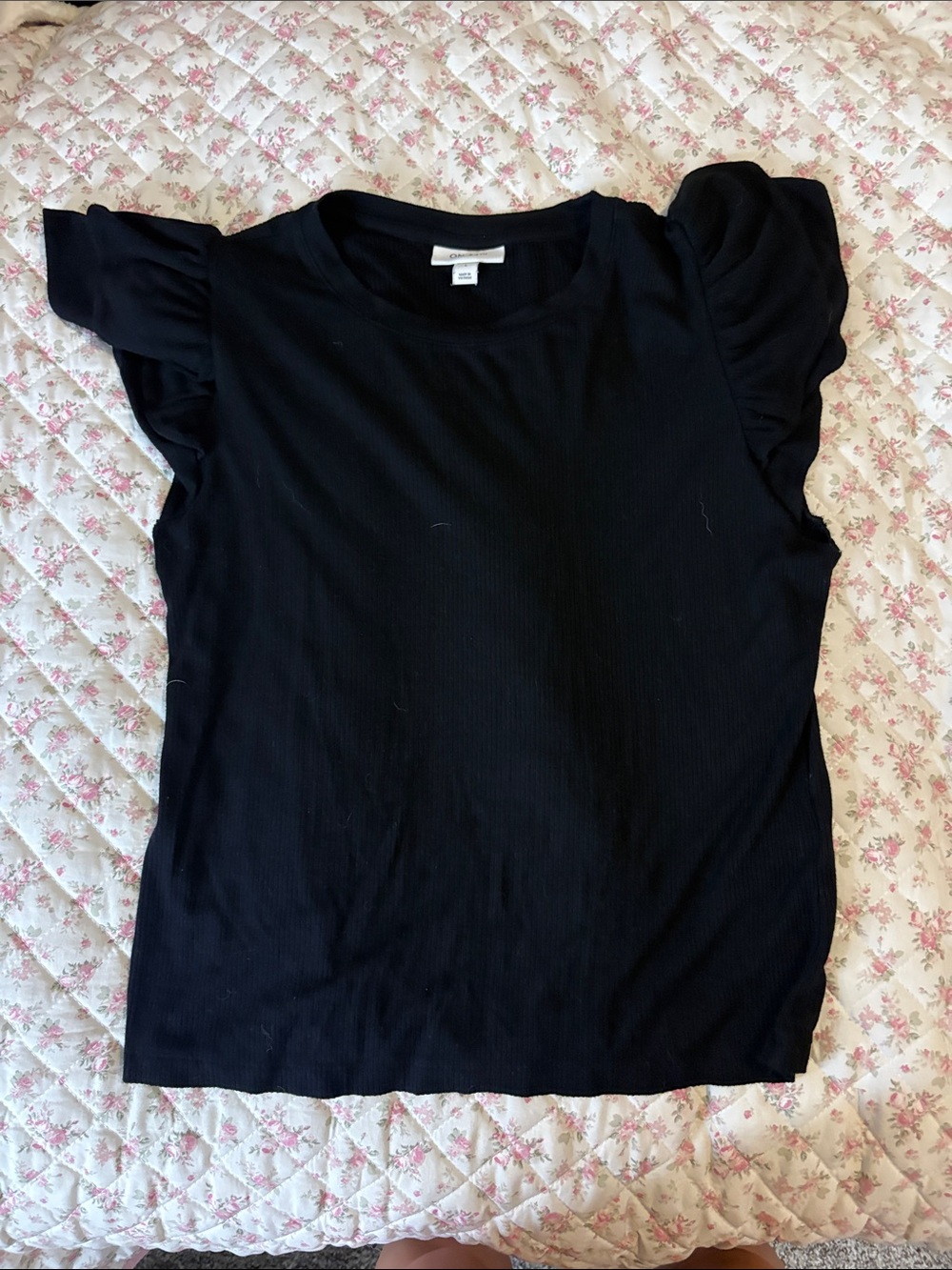 Women's Black Ruffle Sleeve Top - Casual Knit Blouse